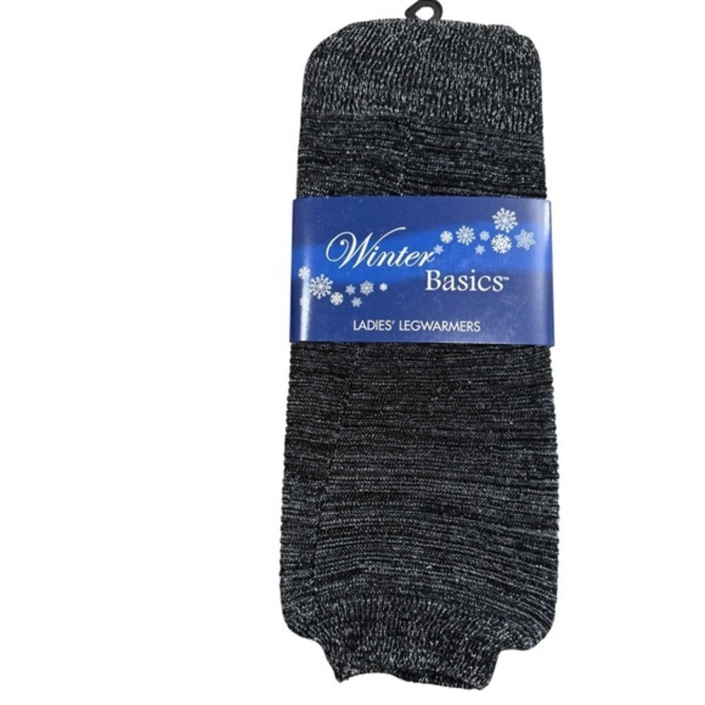 Winter Basics Black Silver Metallic Knit Leg Warmers Sparkle One Size Whimsigoth